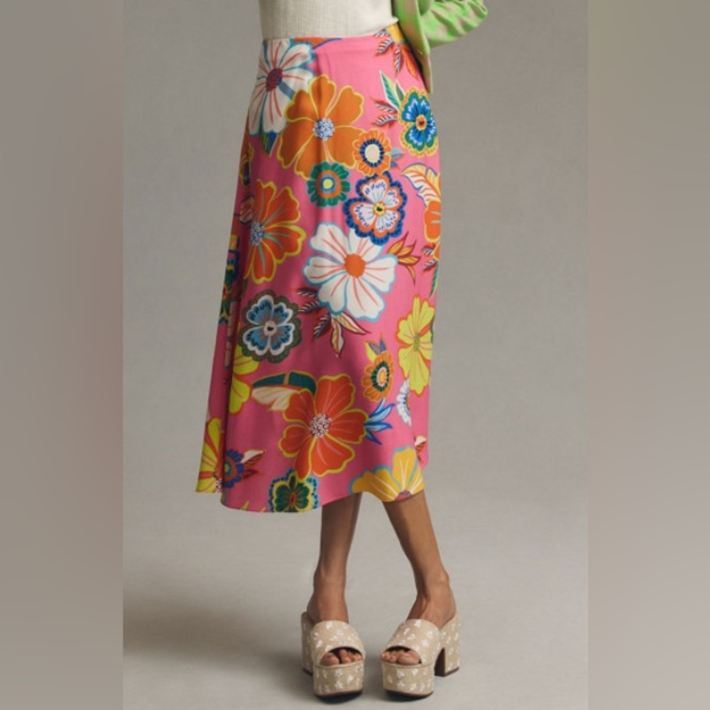 Farm Rio Satin-Slip Midi Skirt